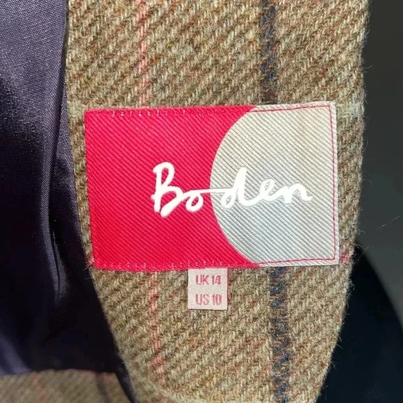 Boden Women’s 100% Wool British Tweed Tan Brown Plaid Blazer Jacket Coat Size 10 - Picture 11 of 16